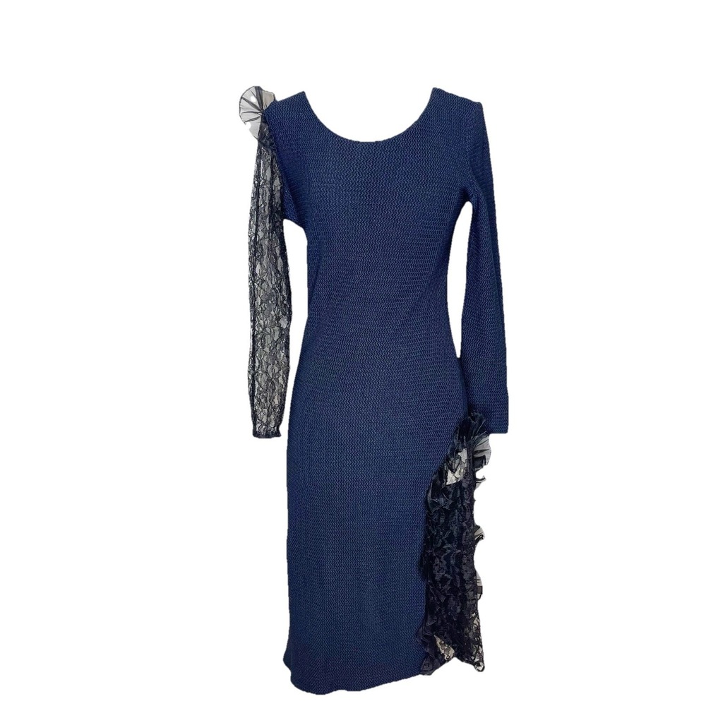 Diamond's Run Black Flirty Formal Dress Size 13/14 Black Pencil Lace Stretch Fit